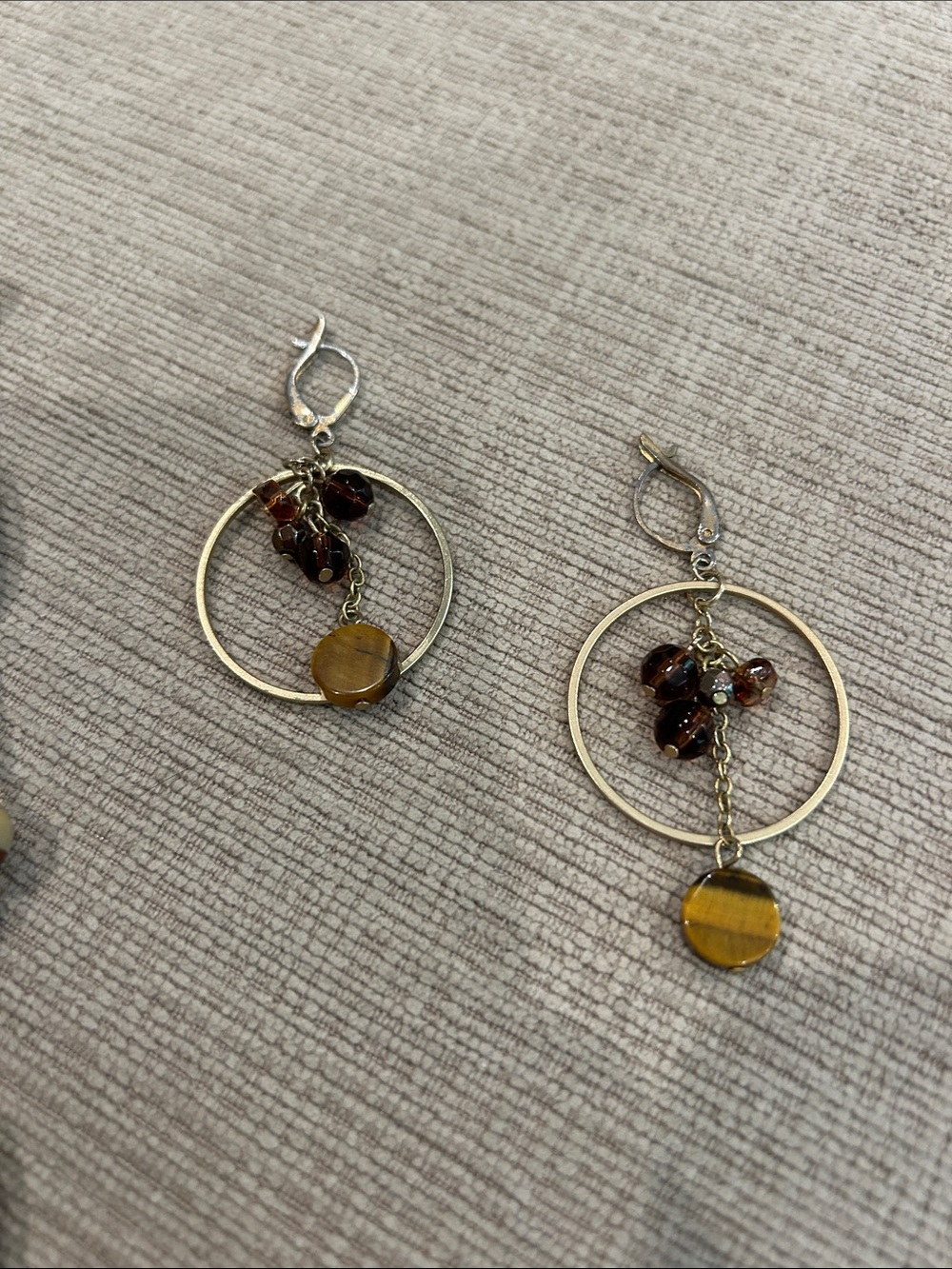 Handmade Cream & Brown Beaded Necklace with loop Earrings with tiger eye stone image 4